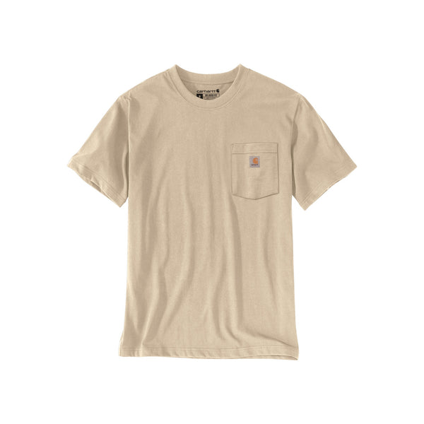 Beige Carhartt T-shirt met borstzak en logo, korte mouwen, werkkleding voor heren