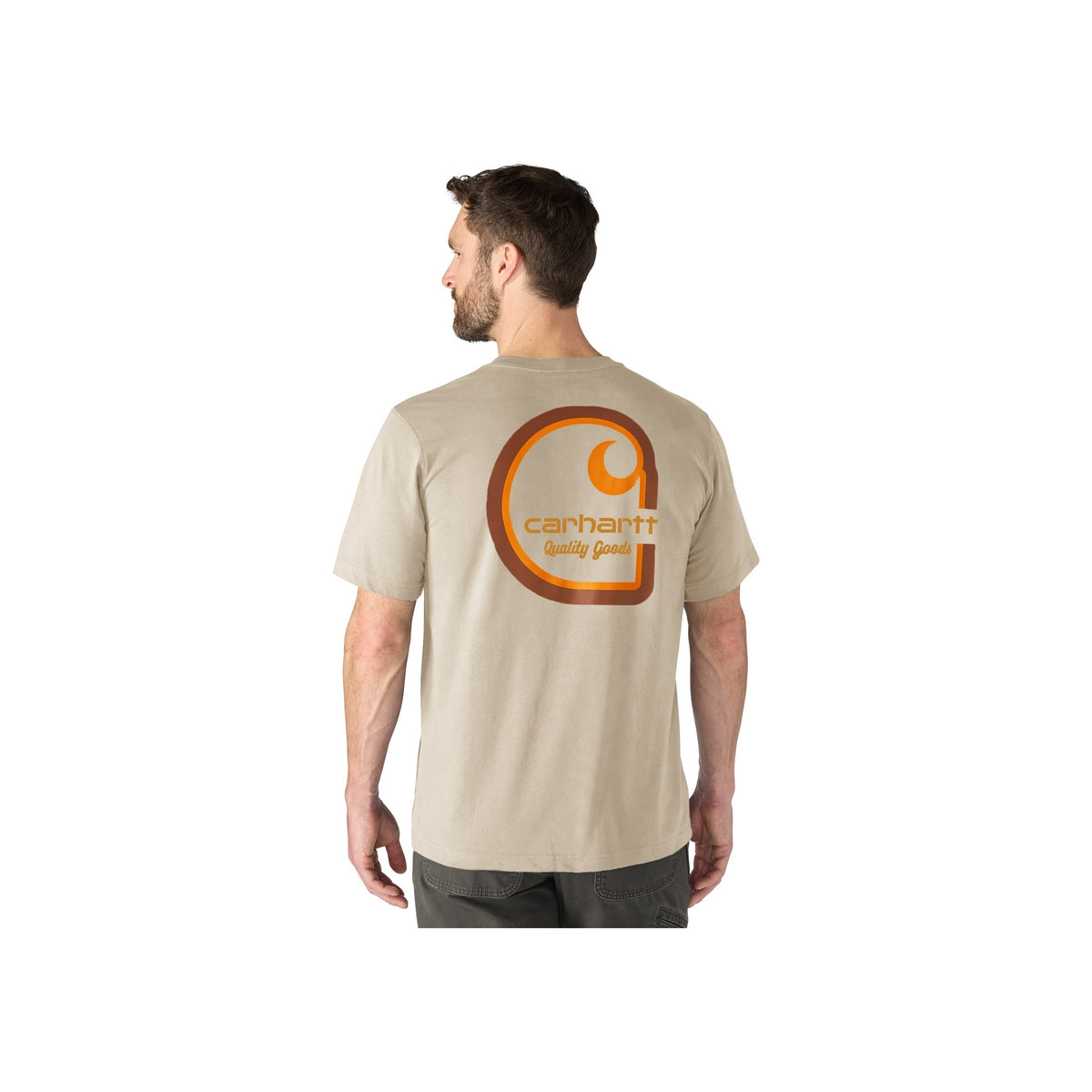 Carhartt WIP beige T-shirt met oranje logo op de rug - achterkant weergave
