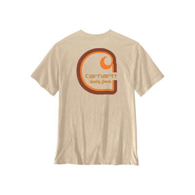 Carhartt beige T-shirt met vintage oranje logo op de rug
