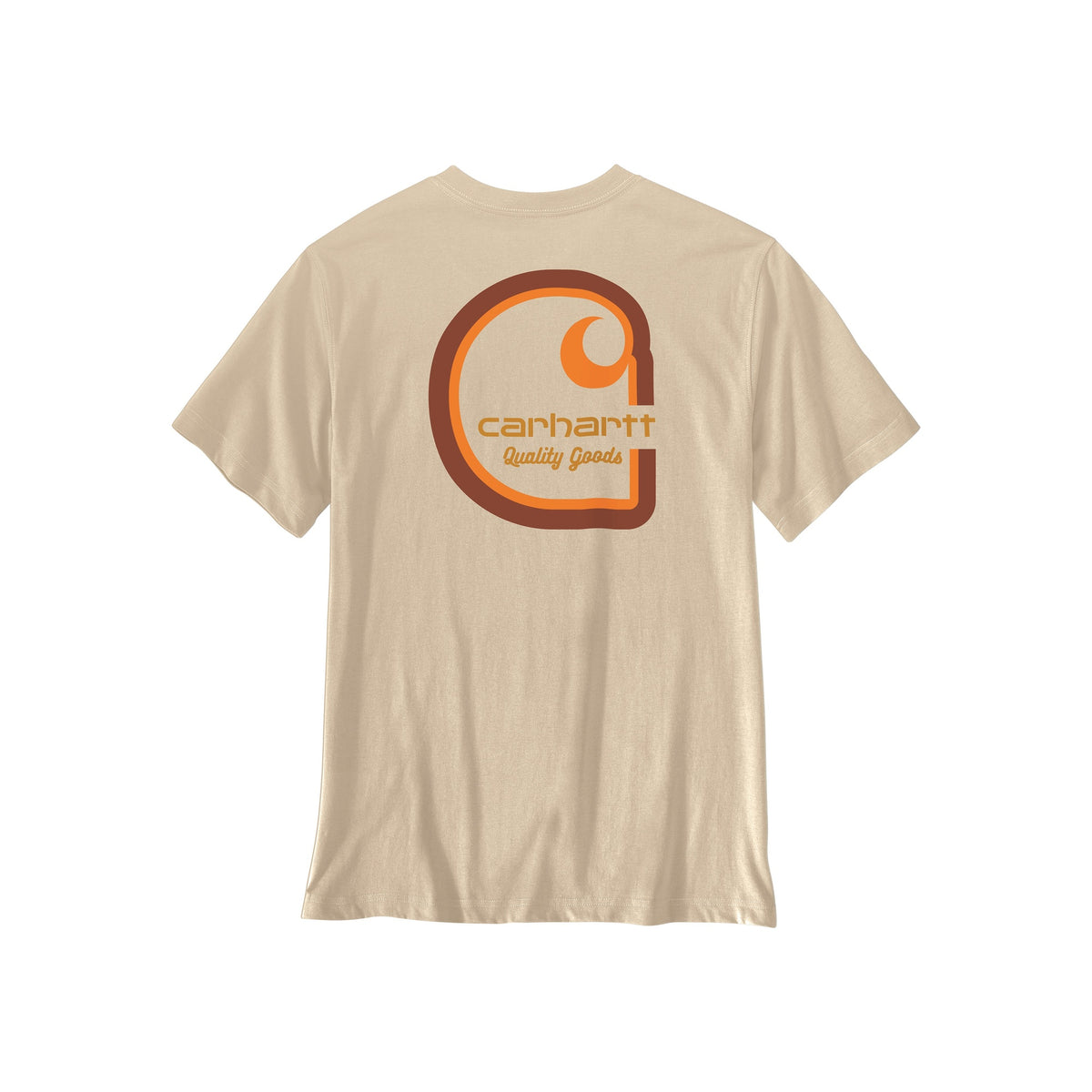Carhartt beige T-shirt met vintage oranje logo op de rug