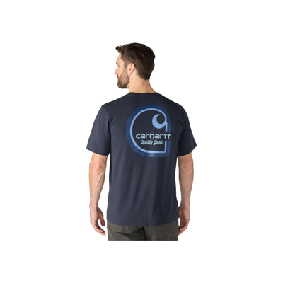Carhartt heren t-shirt met logo op de rug in marineblauw - achterkant getoond
