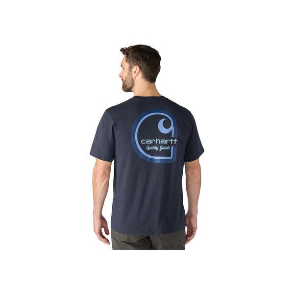 Carhartt heren t-shirt met logo op de rug in marineblauw - achterkant getoond