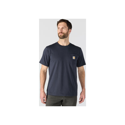 Donkerblauw heren T-shirt met korte mouwen en borstzakje, casual werkkleding stijl