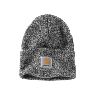 Carhartt grijze gemêleerde gebreide muts met omgeslagen rand en logo patch
