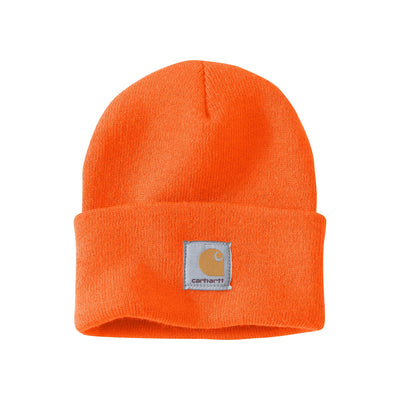 Oranje Carhartt muts met omslag en logo-patch, gebreide wintermuts