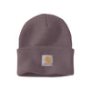 Carhartt grijze gebreide muts met omgeslagen rand en merklogo patch