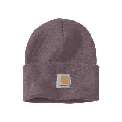 Carhartt grijze gebreide muts met omgeslagen rand en merklogo patch