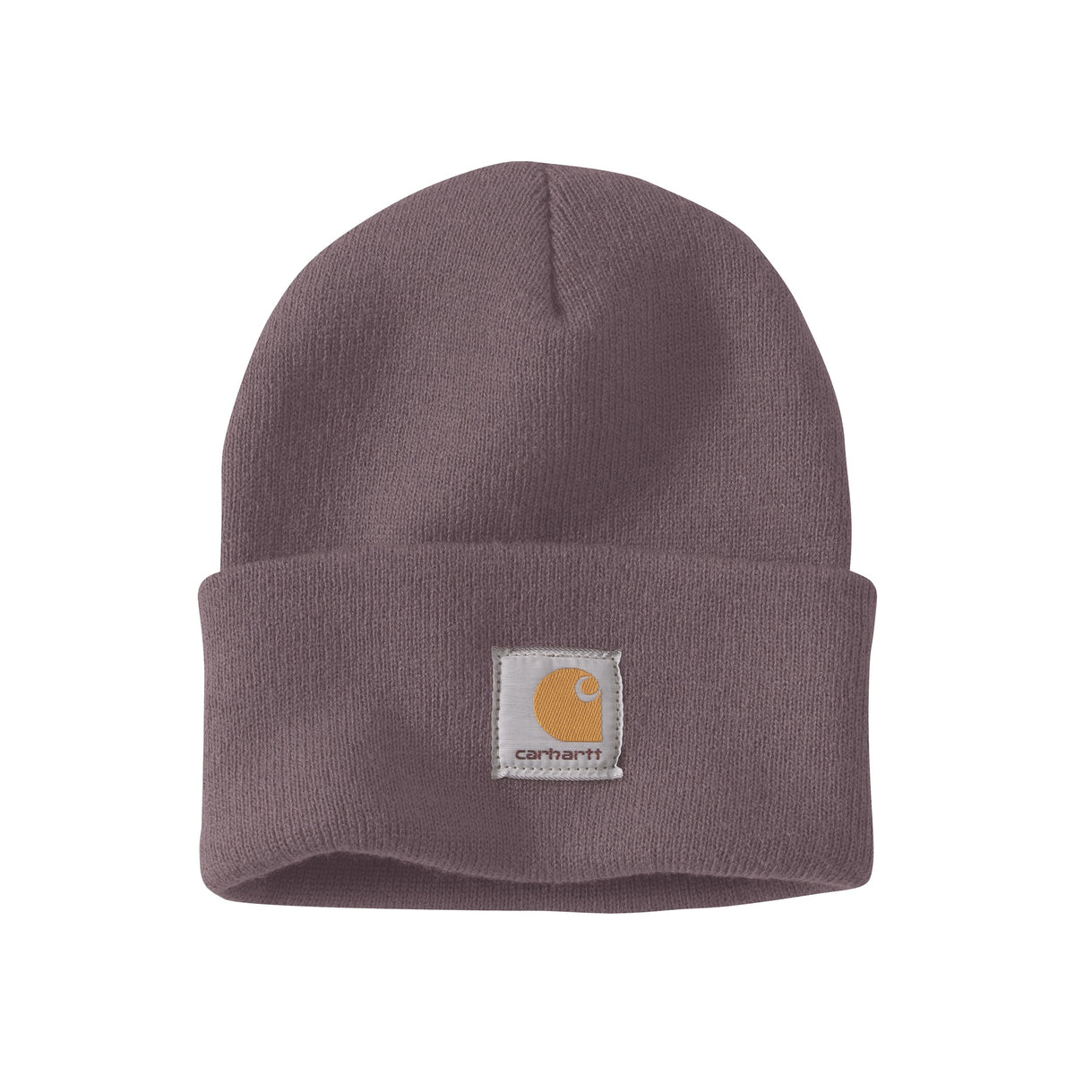 Carhartt grijze gebreide muts met omgeslagen rand en merklogo patch