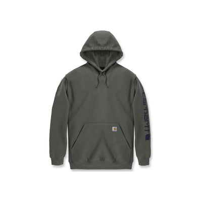 Carhartt groen hoodie met capuchon, kengourozak en logo op de mouw