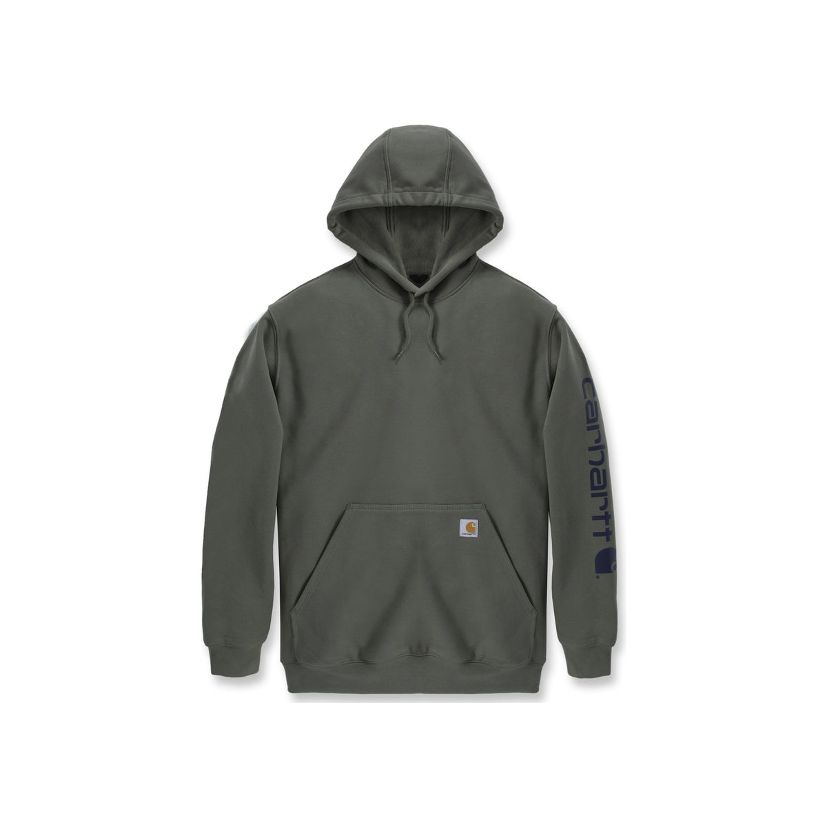 Carhartt groen hoodie met capuchon, kengourozak en logo op de mouw
