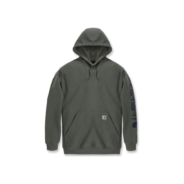 Carhartt groen hoodie met capuchon, kengourozak en logo op de mouw
