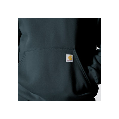 Carhartt werkbroek met zak en kenmerkend logo label op donkerblauwe stof