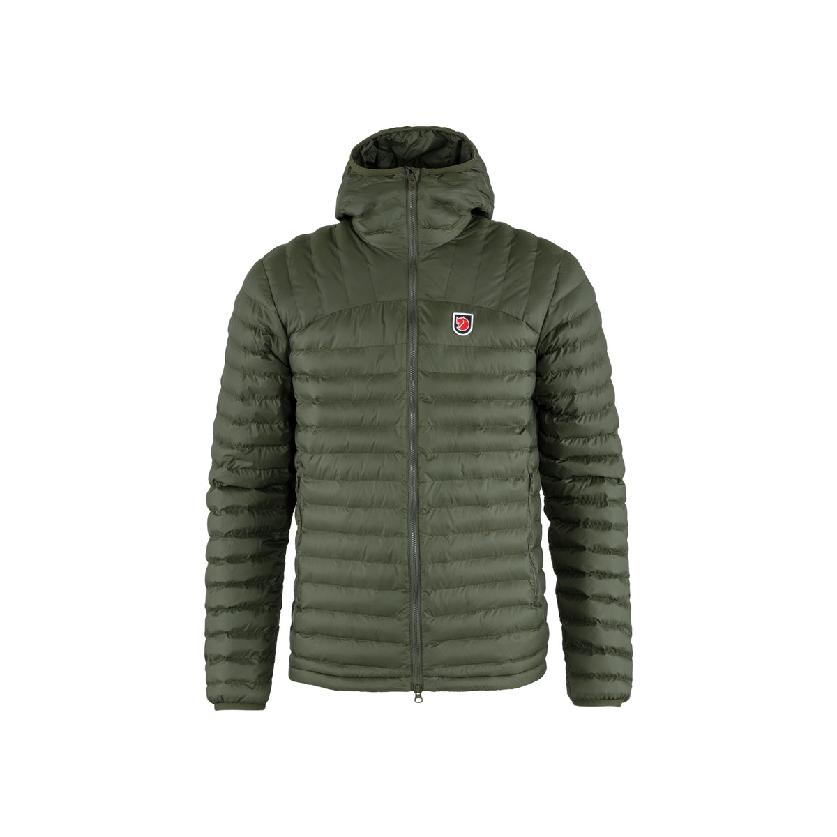 Groene gewatteerde heren donsjas met capuchon en ritssluiting - outdoor winterjas