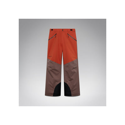 Oranje-bruine ski-broek met versterkte knieën en waterdichte bescherming voor wintersport