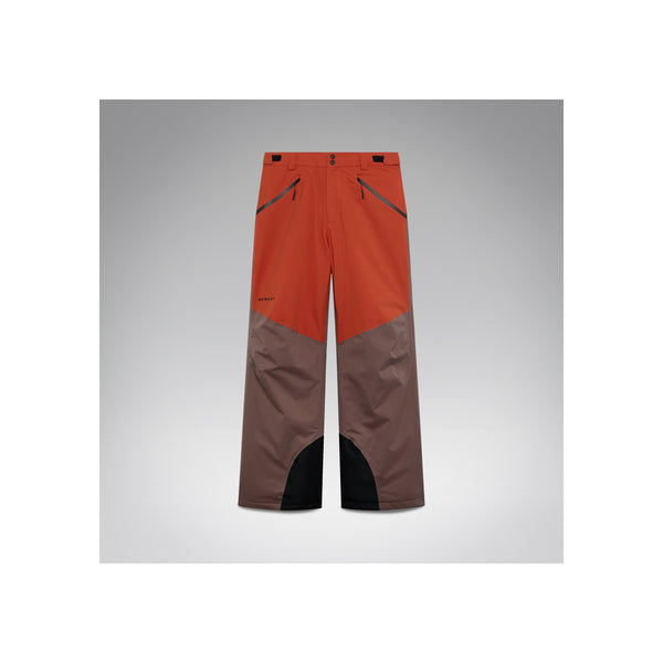 Oranje-bruine ski-broek met versterkte knieën en waterdichte bescherming voor wintersport
