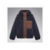 Donkerblauwe sherpa fleece jas met bruine details en capuchon voor heren