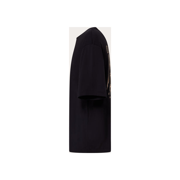 Zwart T-shirt met opdruk zijkant, korte mouwen, casual streetwear stijl