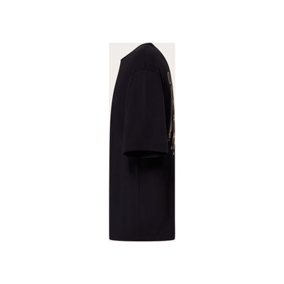 Zwart T-shirt met opdruk zijkant, korte mouwen, casual streetwear stijl