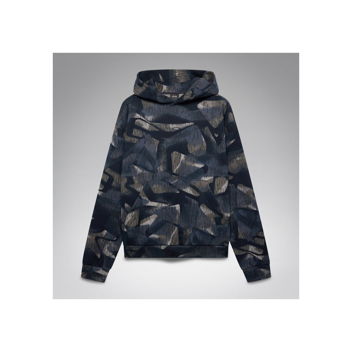 Donkerblauwe camouflage hoodie met capuchon en grijze prints, comfortabele pasvorm voor casual wear