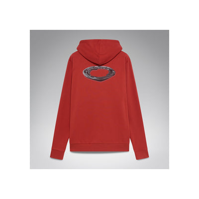 Rode hoodie met capuchon en reflecterend logo op de rug