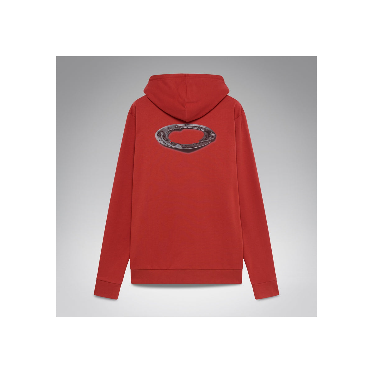 Rode hoodie met capuchon en reflecterend logo op de rug