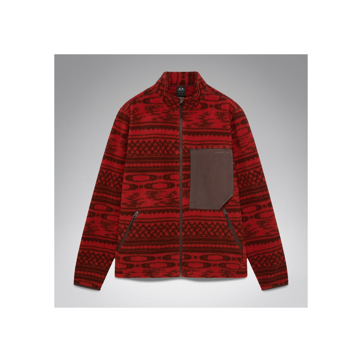 Rode fleece jas met geometrisch patroon en borstzak met rits - Heren outdoorkleding