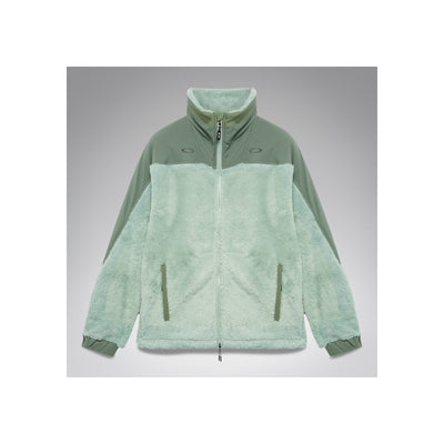 Mintgroene fleece jack met ritssluiting en twee zakken, tweekleurig design met donkergroene accenten