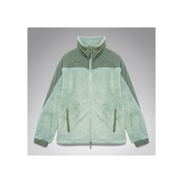 Mintgroene fleece jack met ritssluiting en twee zakken, tweekleurig design met donkergroene accenten