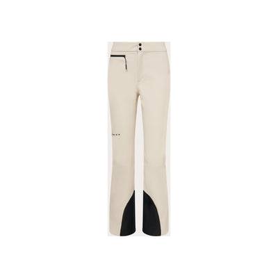 Beige dames skibroek met zwarte versteviging aan de onderkant en ritssluiting