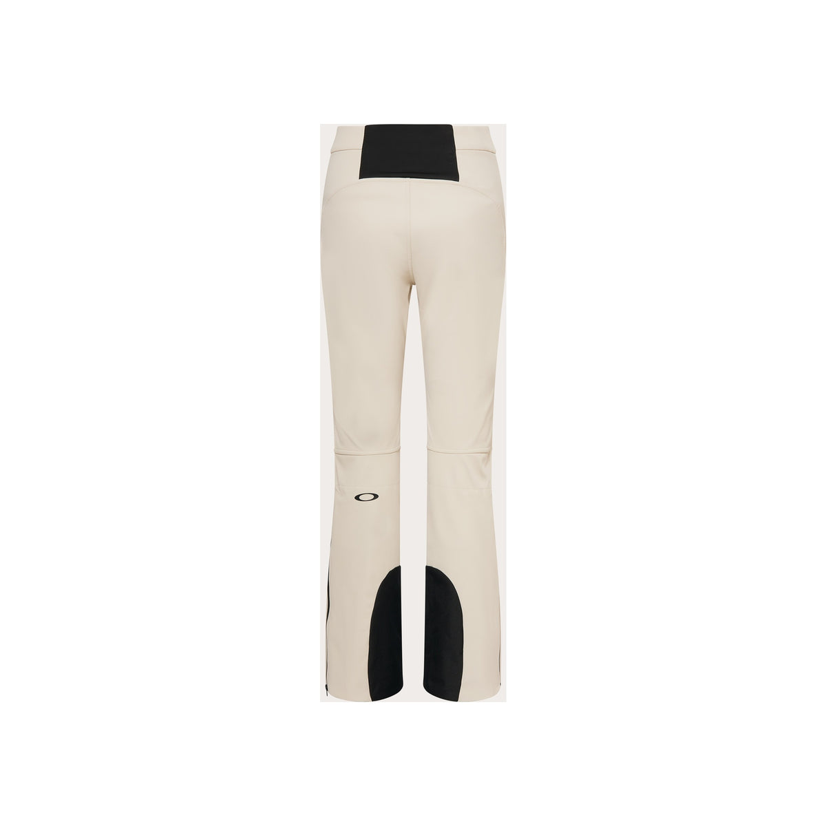 Beige dames skibroek met zwarte details en contrasterende panelen, achterkant getoond