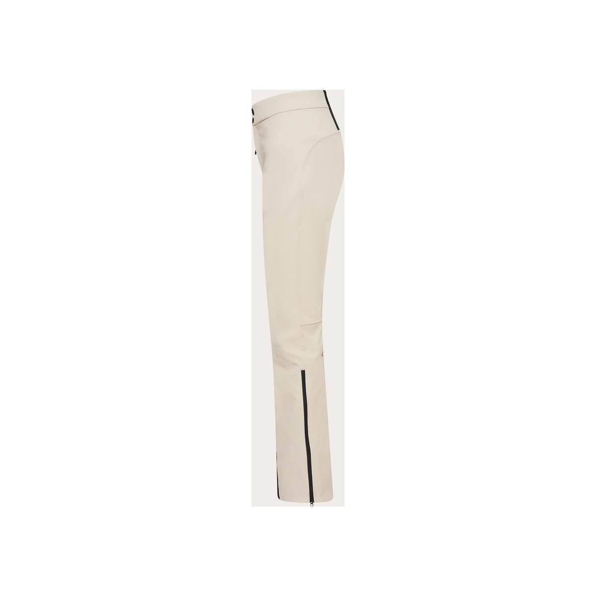 Beige damesbroek met zwarte bies aan de zijkant en ritssluiting aan de onderkant