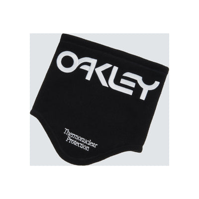 Oakley zwarte nekwarmer met wit logo en thermonuclear protection tekst