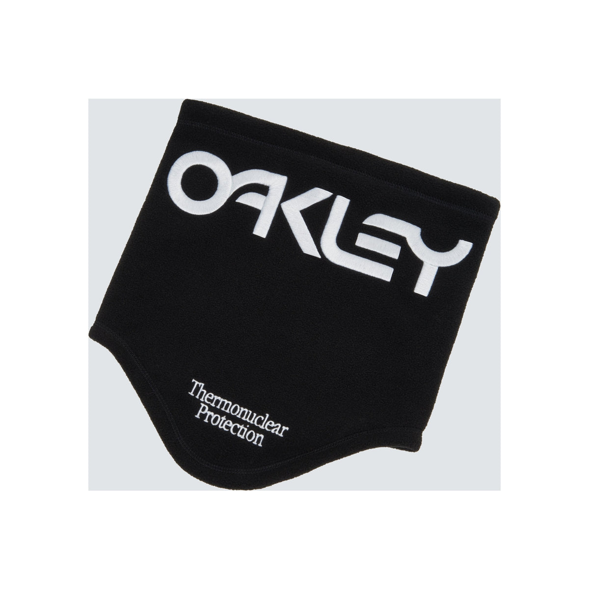 Oakley zwarte nekwarmer met wit logo en thermonuclear protection tekst