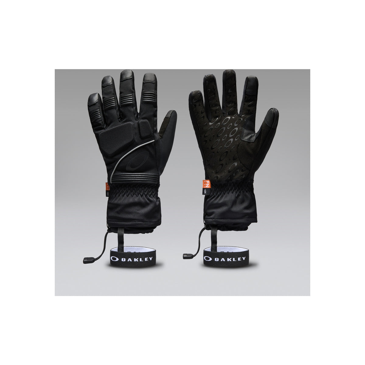 Oakley zwarte ski handschoenen voor- en achterkant met grippatroon en polsriemen