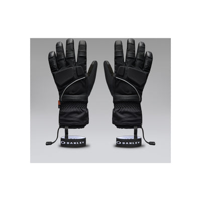 Oakley zwarte ski handschoenen met reflecterende details en polsriempjes, vooraanzicht paar