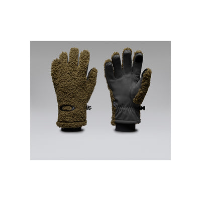 Warme winterhandschoenen met teddyvacht aan de buitenkant en waterafstotende palm, getoond van voor- en achterzijde