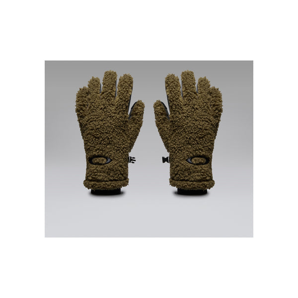 Groene teddy fleece handschoenen met touchscreen vingers en verstelbare polsband