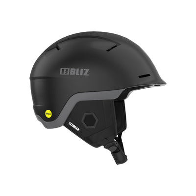Zwarte Curitz ski- en snowboardhelm met verstelbare kinband en ventilatie, zijaanzicht