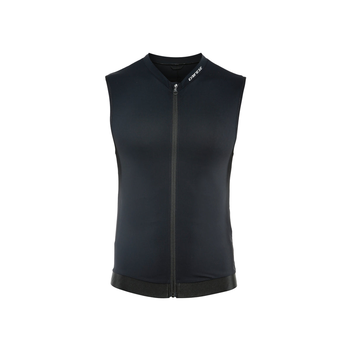 Zwart mouwloos fietsshirt met ritssluiting voorkant op witte achtergrond