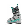Witte dames skischoen met vier gespen en turquoise accenten, zijaanzicht
