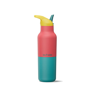 Kleurrijke drinkfles met rietje in roze, geel en turquoise kleuren voor kinderen en volwassenen