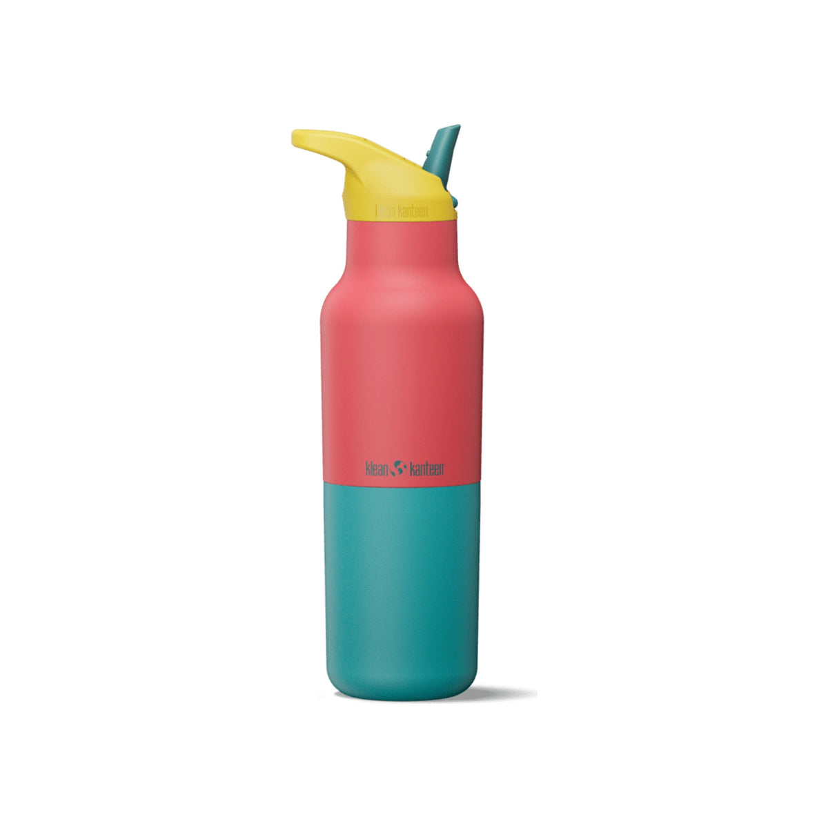 Kleurrijke drinkfles met rietje in roze, geel en turquoise kleuren voor kinderen en volwassenen