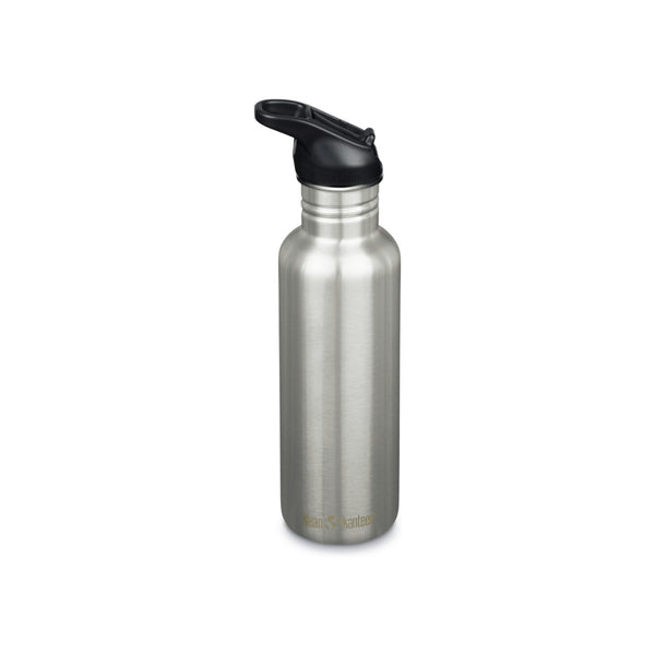 RVS drinkfles met sportdop - herbruikbare waterfles met flip-top deksel in zilverkleur
