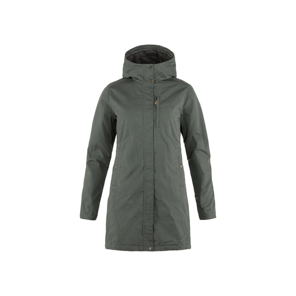 Grijsgroene dames parka jas met capuchon en ritssluiting voor regenachtig weer