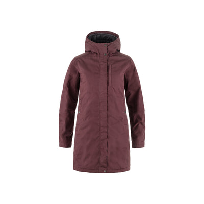 Bordeauxrode dames winterparka met capuchon en ritssluiting, warm gevoerd, lange jas