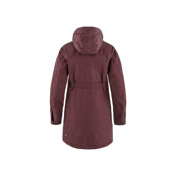 Bordeauxrode dames parka met capuchon, achterkant - waterdichte outdoorjas voor dames