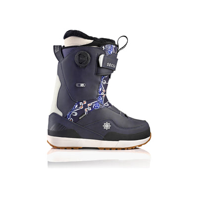Donkerblauwe dames snowboardlaarzen met BOA-sluitsysteem en decoratief patroon