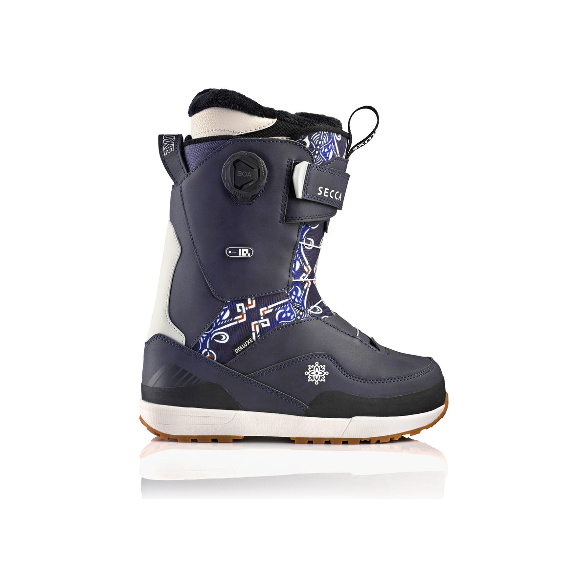 Donkerblauwe dames snowboardlaarzen met BOA-sluitsysteem en decoratief patroon