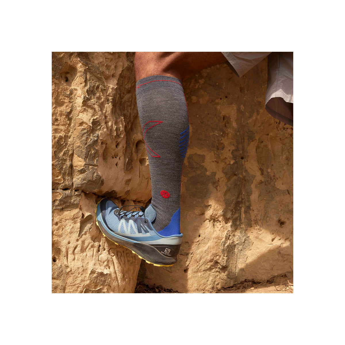 Hiking Merino Socks Men — Blue / Light Grey