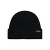 Zwarte geribbelde beanie muts met omgeslagen rand en label